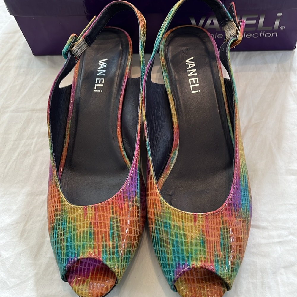Vaneli Multicolored Open Toed Sling Back Shoes Si… - image 2